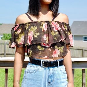 Off the Shoulder Sheer Crop Top | Urban Outfitters